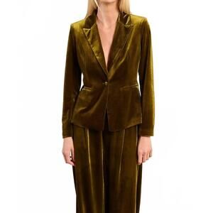 NEW MOLLY BRACKEN straight velvet knitted blazer in khaki